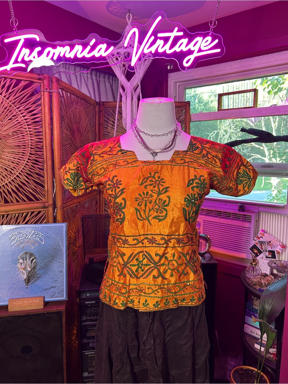 Different 4 Y2K Orange Embroidered Boho Square-Neck Women’s Blouse